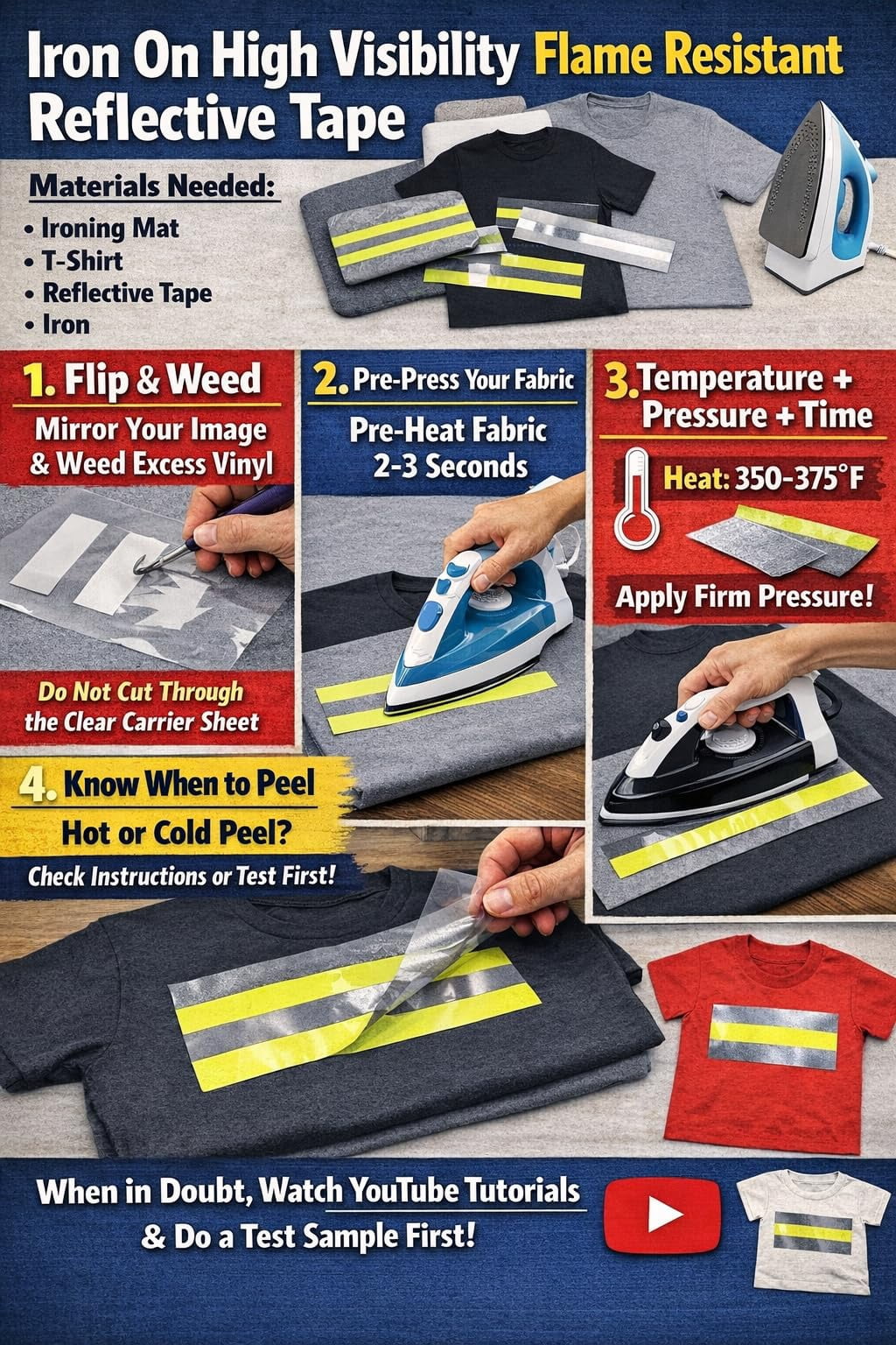 Just In Trend Iron-On Hi-Vis Reflective Heat Transfer Tape for Graphic Design, High Visibility Reflective Film, 2 Inch x 5 Yds
