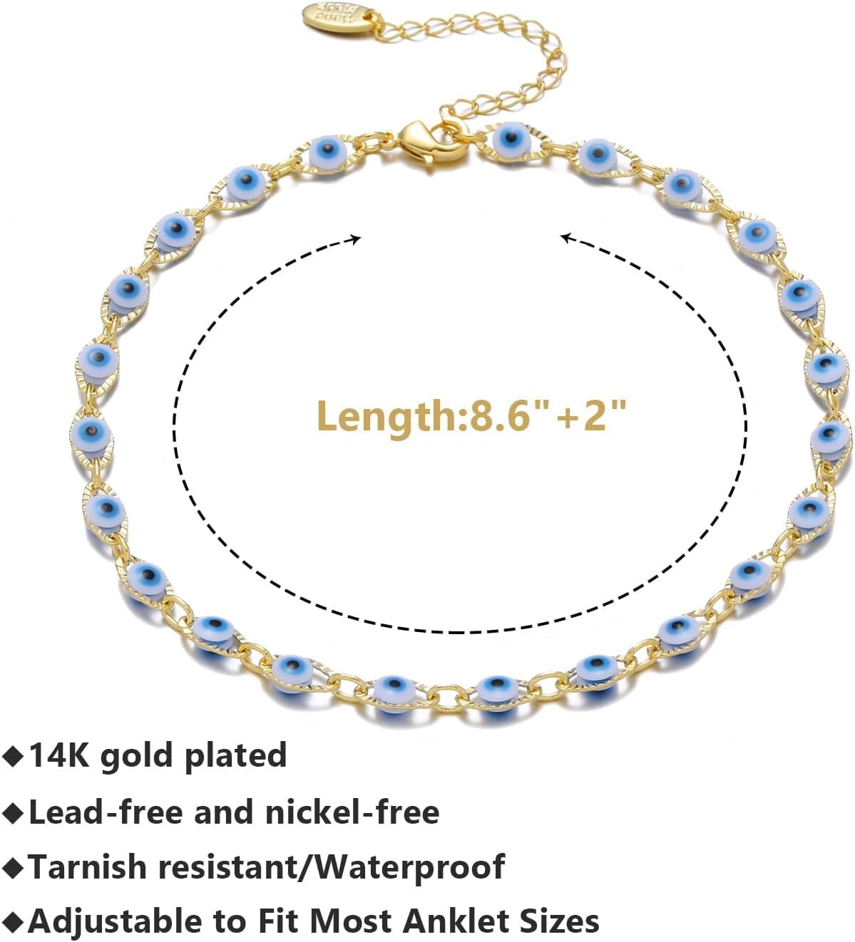 Anklet For Women, 14K Gold Plated Waterproof Summer Beach Boho Foot Chain Adjustable Dainty Foot Jewelry For Woman[o7140]