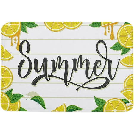 

Summer Text Door Mat Anti-Skid Welcome Mat Absorbent Floor Mat Front Doormat for Kitchen Bathroom Entryway Patio High Traffic Areas Yellow Lemons White Wooden Planks 20x32 Inch