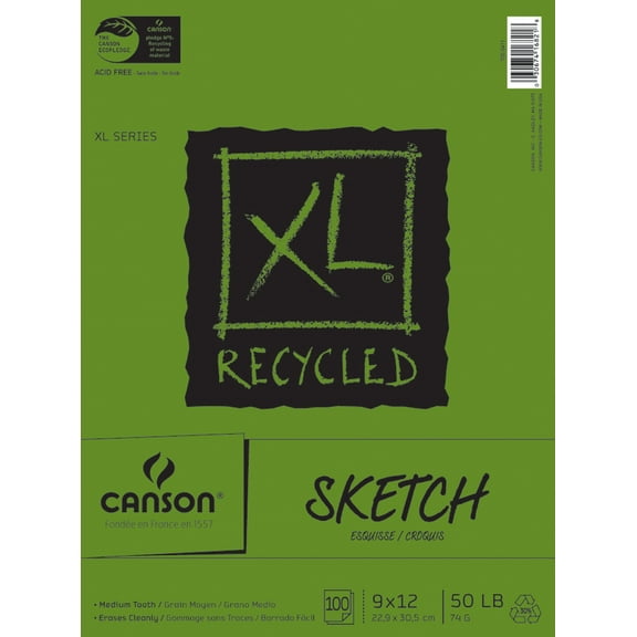 Canson XL Recycled Sketch Pad - 9" x 12", Fold-over, 100 Sheets
