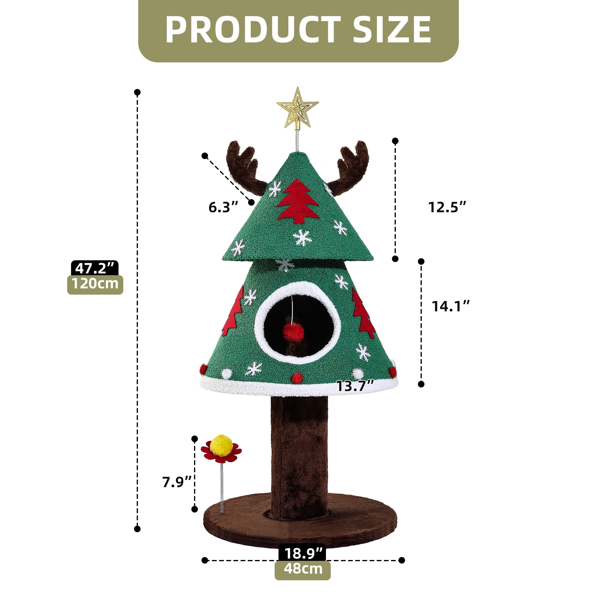 Dextrus 47.2 in Christmas Cat Tree, Cat Tower with Balls & Cat Teaser,  Indoor Cat Climbing Furniture ,Green
