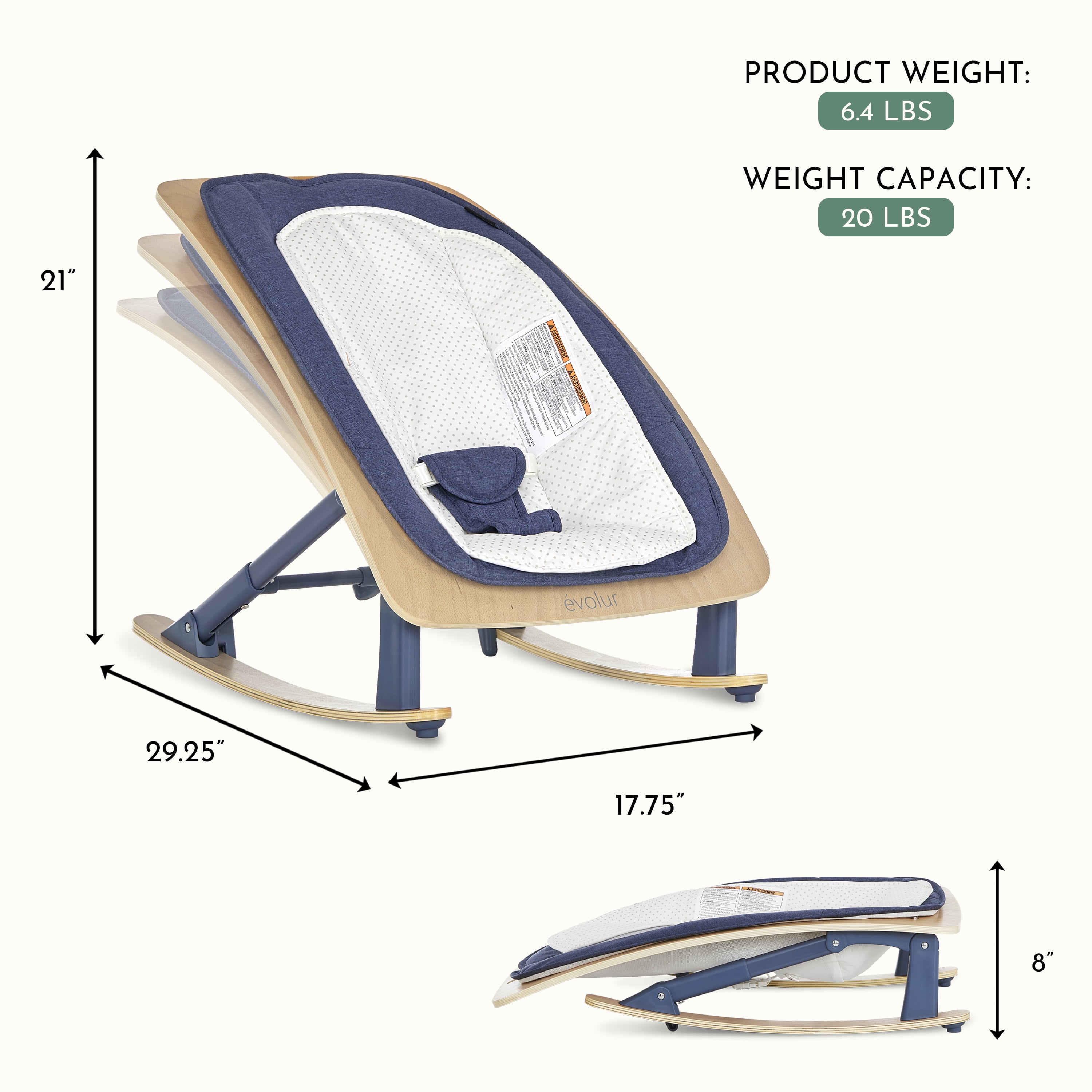 Evolur Tory 2-in-1 Rocker & Chair, Blue