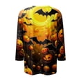 thumbnail image 5 of Camiseta gráfica de Halloween para mujer: camiseta informal de manga 3/4 con estampado de girasol y calabaza, 5 of 5