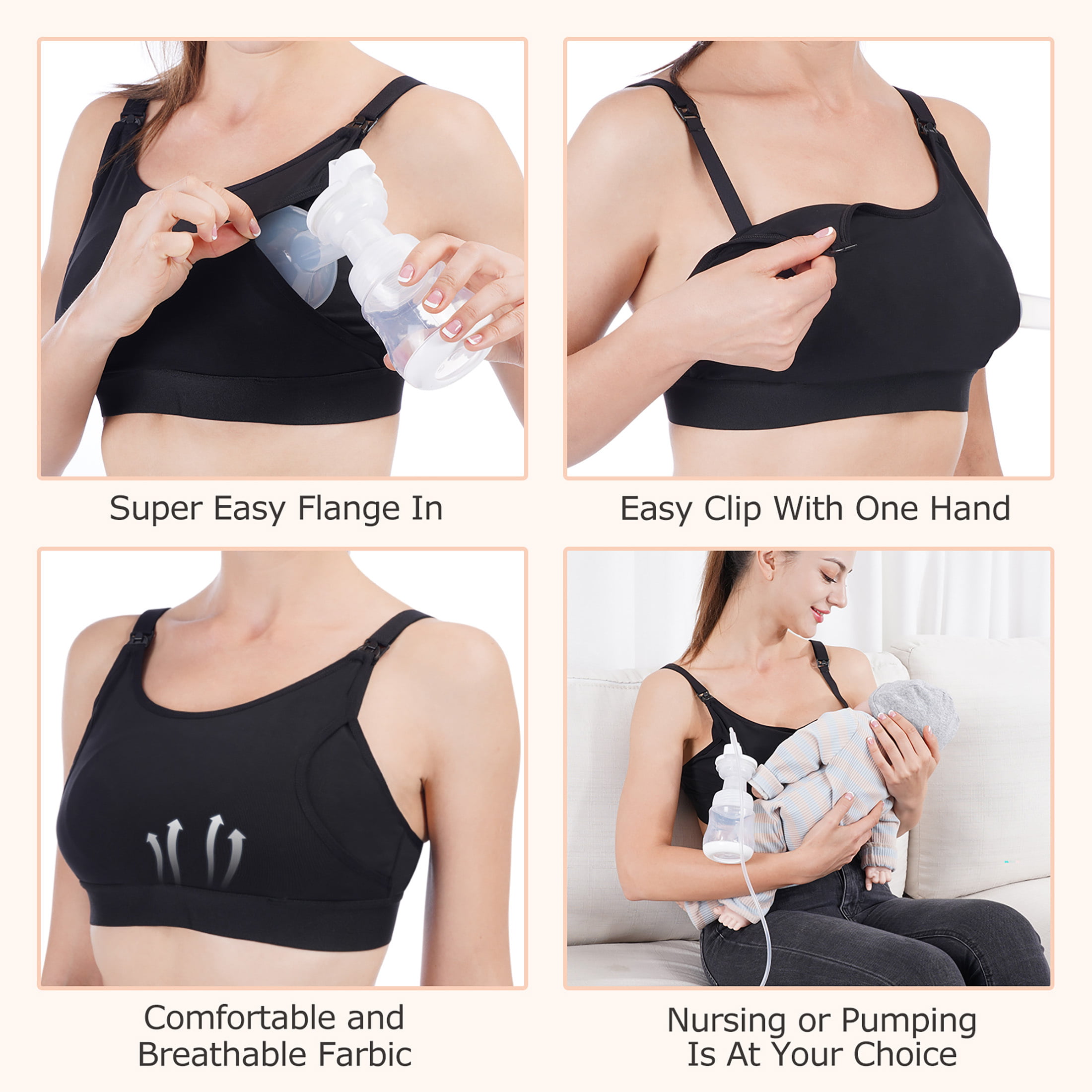 Momcozy Maternity Nursing Bra, Hands Free Pumping Bra, Maternity  Breastfeeding Bras Suitable for Breastfeeding-Pumps, Gray Small