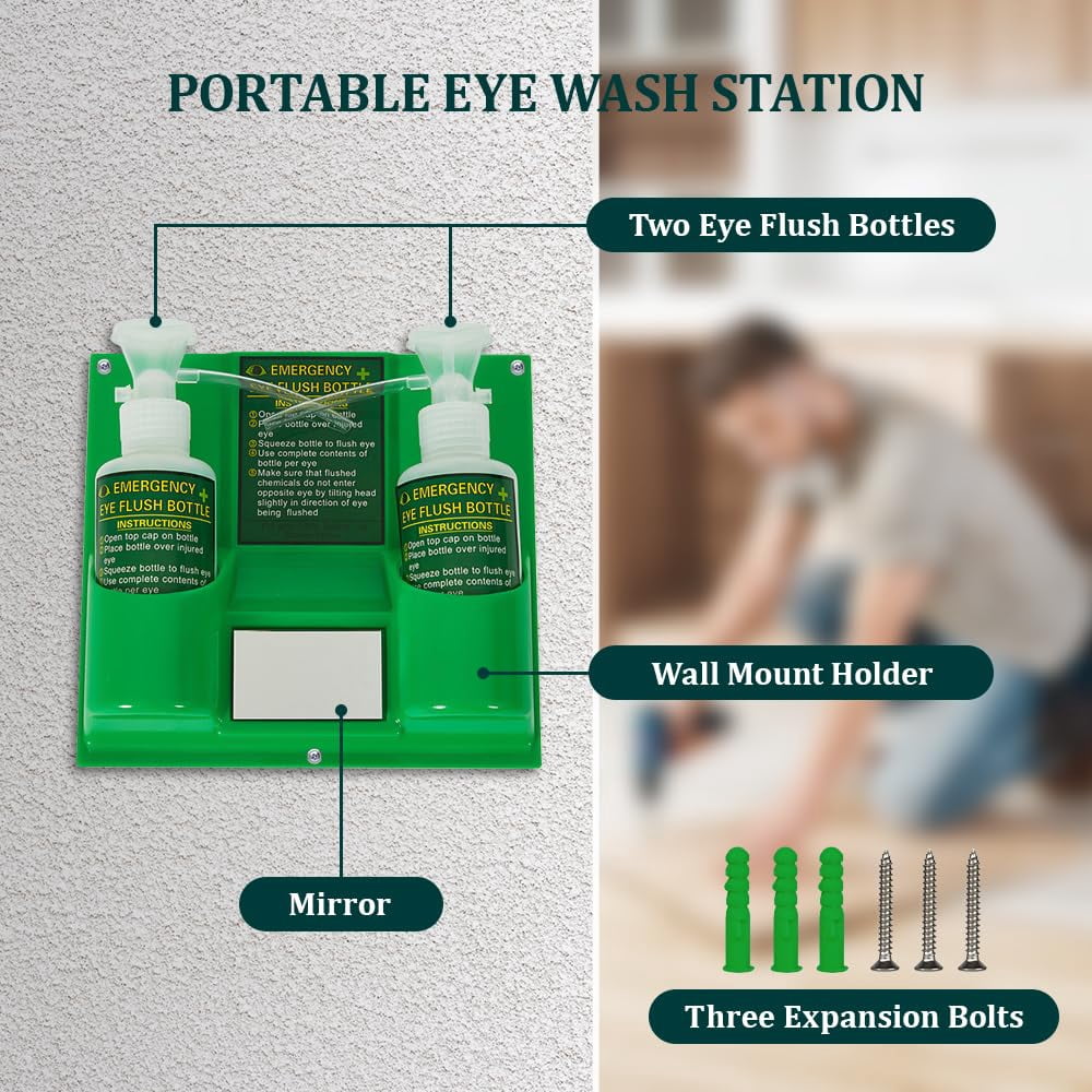 YUEWO Portable Eye Wash Station Wall Mounted Emergency Eyewash Station Eye Wash Kit,2 * 16.9-oz. Bottles,Flush Bottles Kit, No Solution