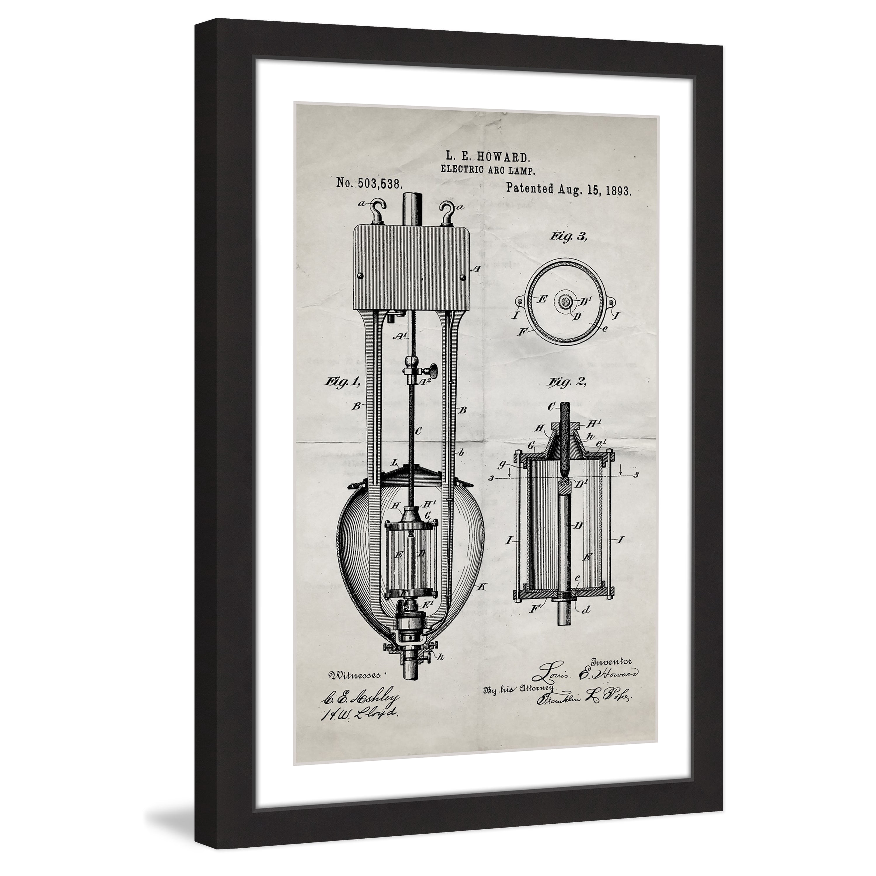 "Arc Lamp 2 1893 Old Paper" Framed Painting Art Print, 24" x 1.5"