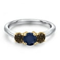 thumbnail image 3 of Gem Stone King 925 Silver and 10K Yellow Gold Blue Sapphire and Brown Smoky Quartz Engagement Ring for Women | 1.12 Cttw | Round 5MM | Gemstone September Birthstone | Size 6, 3 of 6