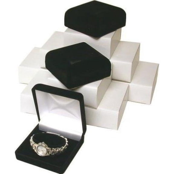 12 Black Flocked Watch & Bracelet Jewelry Gift Boxes