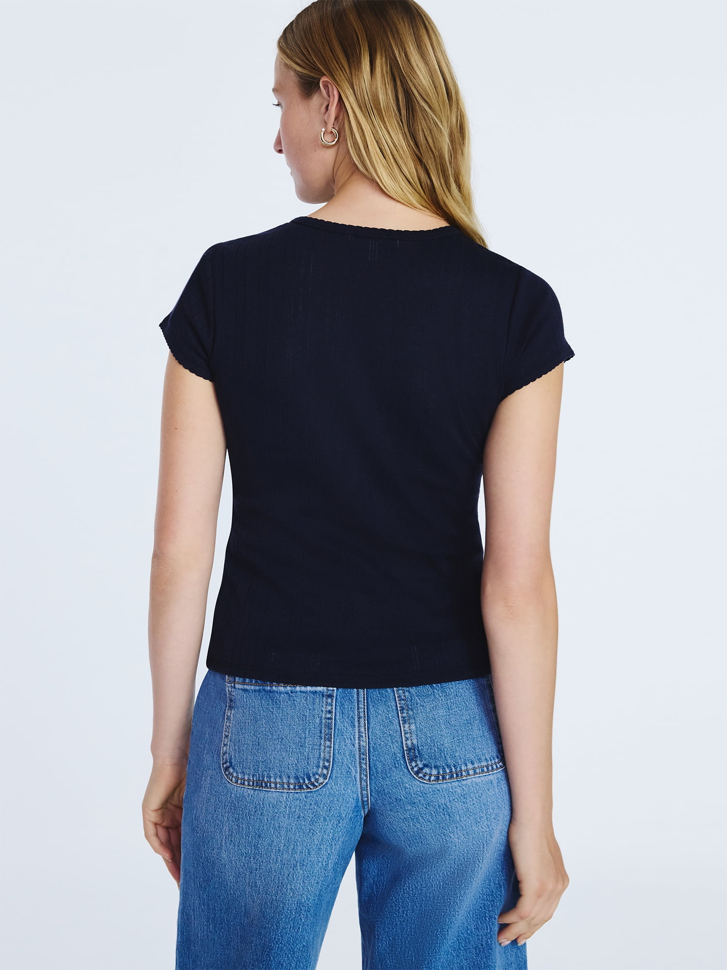 Free Assembly Women's and Women's Plus Pointelle Mini Tee with Short Sleeves, Sizes XS-4X