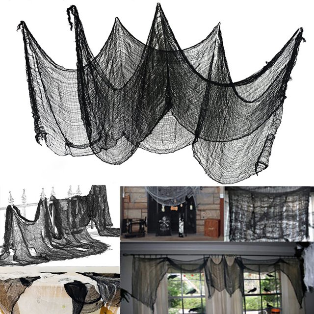 Halloween Cloth Black Mesh Fabric Ghost Atmosphere Tattered Fabric Gauze for Halloween Decoration, Halloween Party Indoors Outdoors Decoration