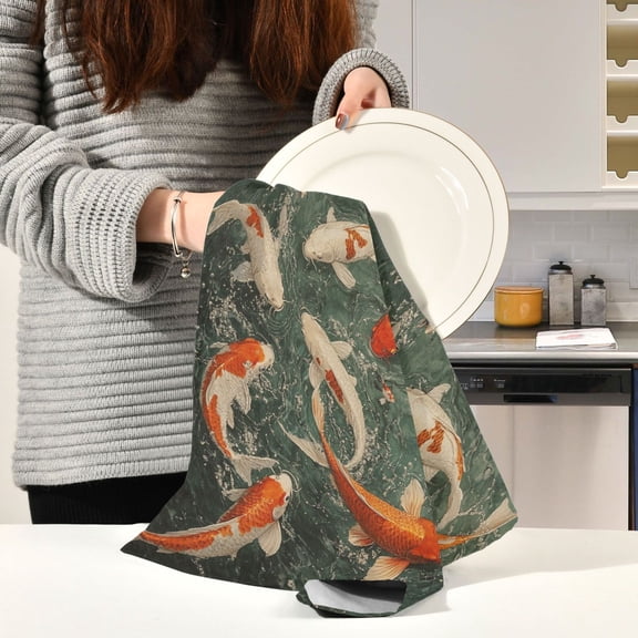 BZSMCE Kitchen Towels Creative Painting Of Goldfish Play on Patterns Pattern Durable Kitchen Towel