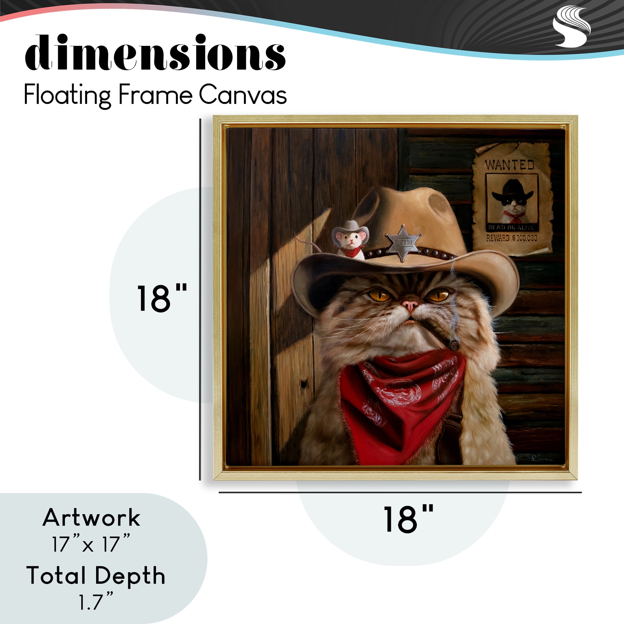 Deputy Purrkins Cat Sheriff Gold Framed Floater Canvas Wall Art, design by Lucia Heffernan