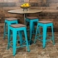 thumbnail image 2 of Flash Furniture Cierra 24" High Metal Counter-Height, Indoor Bar Stool with Wood Seat in Teal - Stackable Set of 4, 2 of 13