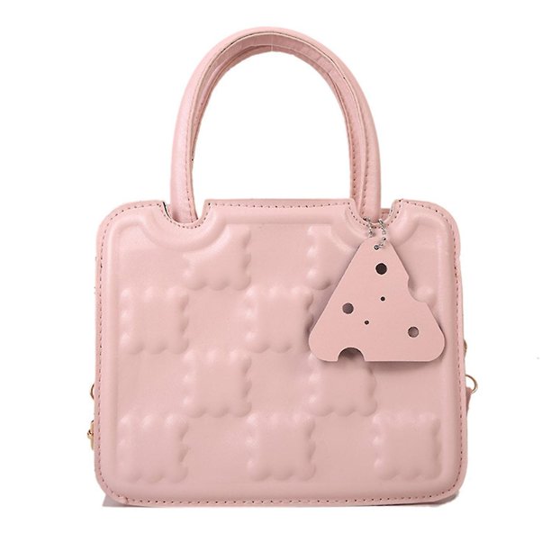 Pink Bolso cuadrado pequeño de moda, bolso cruzado de cuero, bolso de galletas de color sólido para regalo