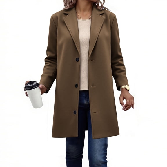 Plus Size Coats for Women Mid Length Notch Lapel Single Breasted Pea Coat Jacket Trendy Dressy Pea Coat 2026 Fall Long Trench Coat For Women