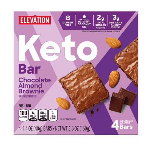 Elevation Keto Bar Mixed Chocolate Almond Brownie ,Chocolate Macaroon Salted Caramel, 4 count 3-Pack,5.6oz
