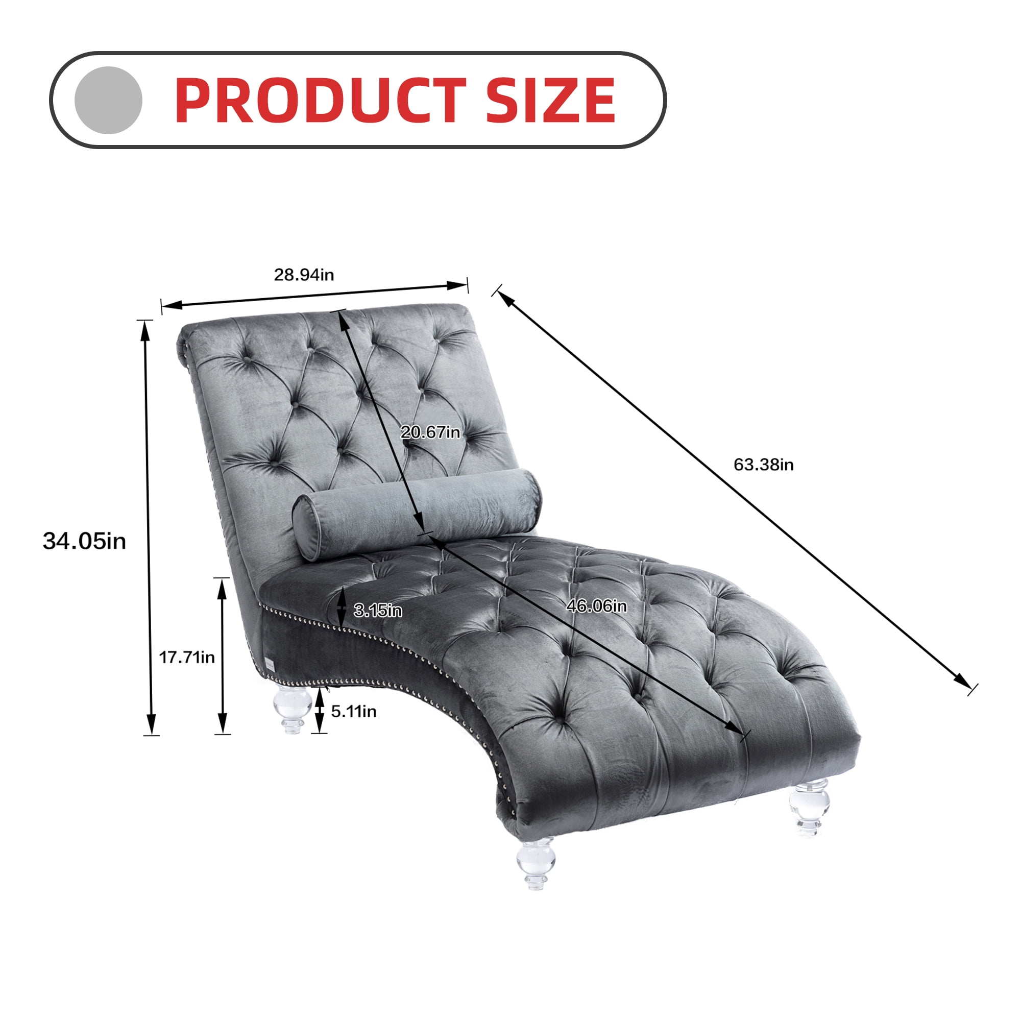 MOONMISS Velvet Chaise Lounge Chair Button Tufted Upholstered with Pillow Indoor