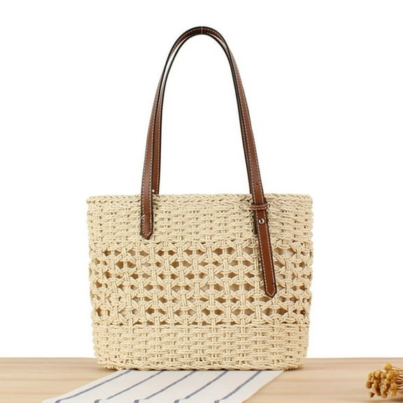 Nvzi -b Women's Woven Shoulder Bag Woven Tote Bag and Cosmetic Bag,Summer Beach Weaving Chic Woven Tote Handbags Shoulder Bags 12.99*3.93*8.66inch (White)