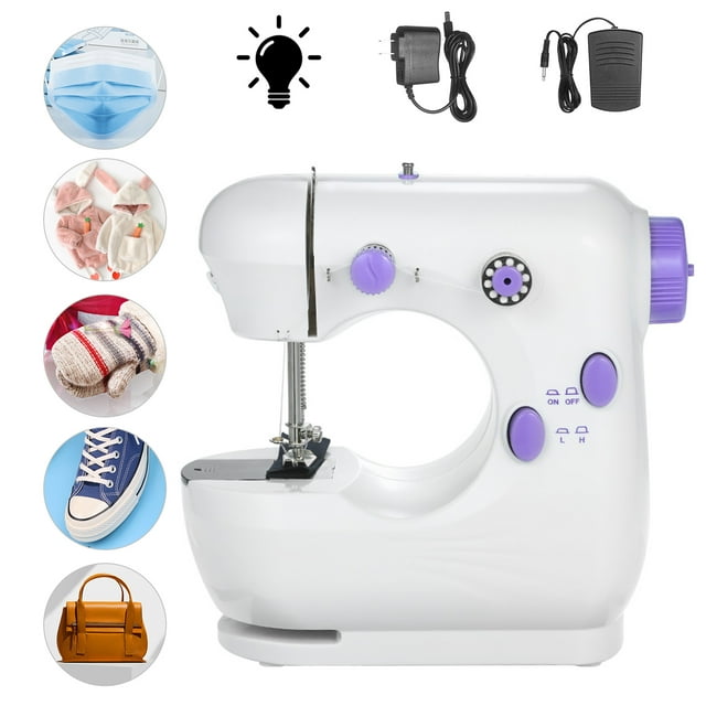 Mini Sewing Machine Multifunctional Electric Micro Sewing Machine Adjustable 2 Speeds Double Threads with Light and Cutter Foot Pedal Suitable for Home Travel Beginners DIY Face Mask