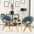 thumbnail image 3 of Gymax Set of 2 Swivel Accent Chair Modern Velvet Vanity Chair w/ Wood Legs Grey, 3 of 8