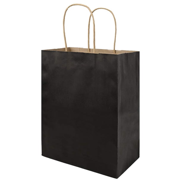 Paquete de 100 bolsas de papel bagmad, tamaño mediano, 20 x 12 x 25 cm, color negro kraft