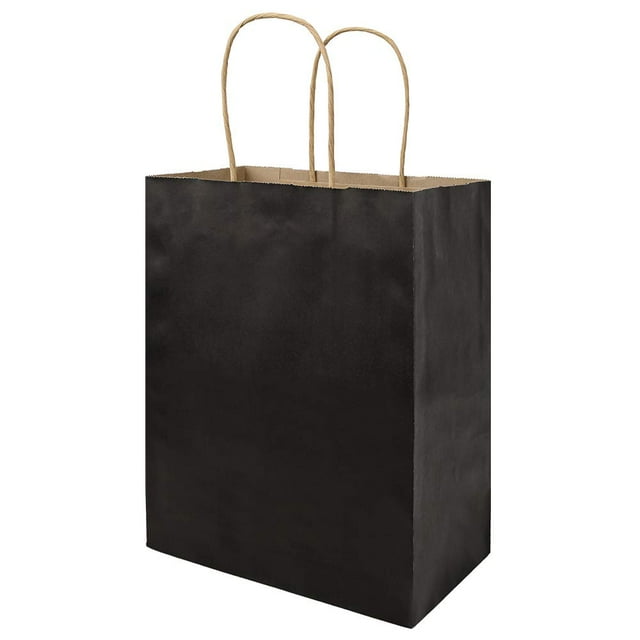 Paquete de 100 bolsas de papel bagmad, tamaño mediano, 20 x 12 x 25 cm, color negro kraft