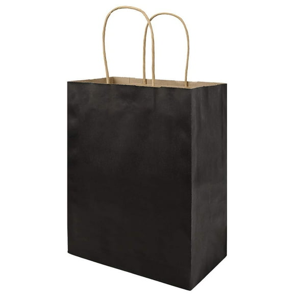Paquete de 100 bolsas de papel bagmad, tamaño mediano, 20 x 12 x 25 cm, color negro kraft