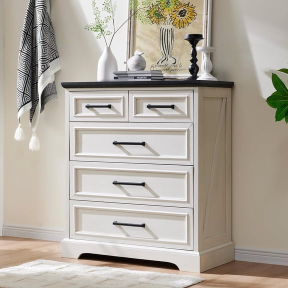 EDX 36" Farmhouse 5-Drawer Dressers for Bedroom and Living Room Storage, Stylish Wood Chest of Drawers, White