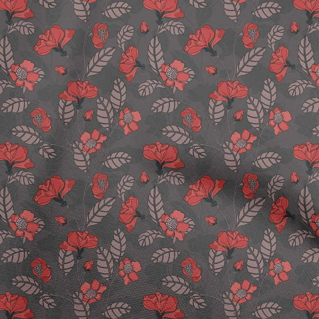 oneOone Cotton Poplin Red Fabric Floral Retro Craft Projects Decor Fabric Printed By The Yard 56 Inch Wide