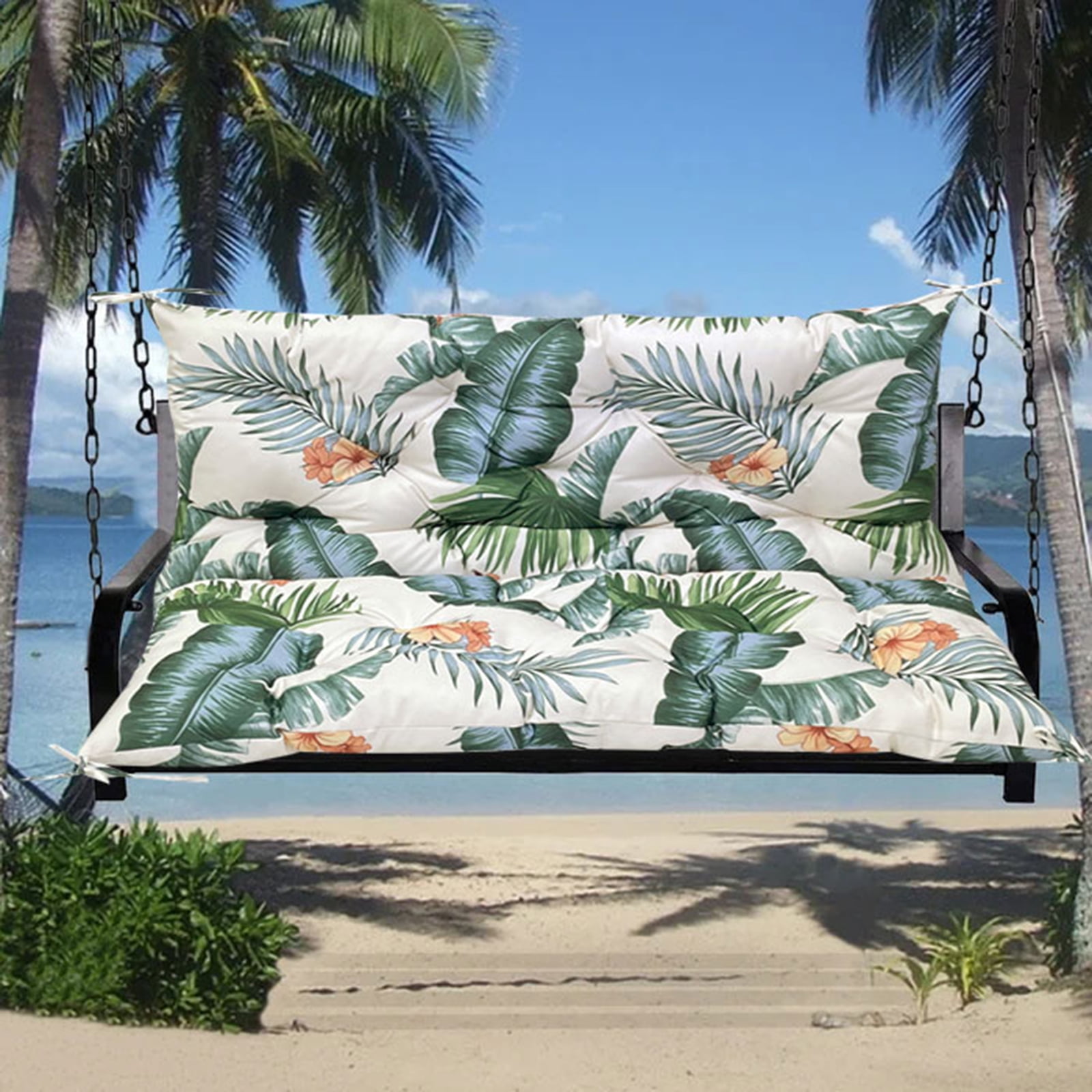 TOPCHANCES Bench Cushion Swing Chair Cushion Replacement Seat Pad 2-3 Seater Water Repellent Bench Cushion with Ties for Outdoor Garden Patio Furniture, Hawaii, 100cmx100cm