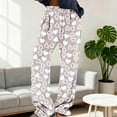 thumbnail image 5 of FRSASU Women's Valentine Pants Flannel Fuzzy Elastic Waist Wide Leg Love Heart Print Casual Pants Khaki, 5 of 6