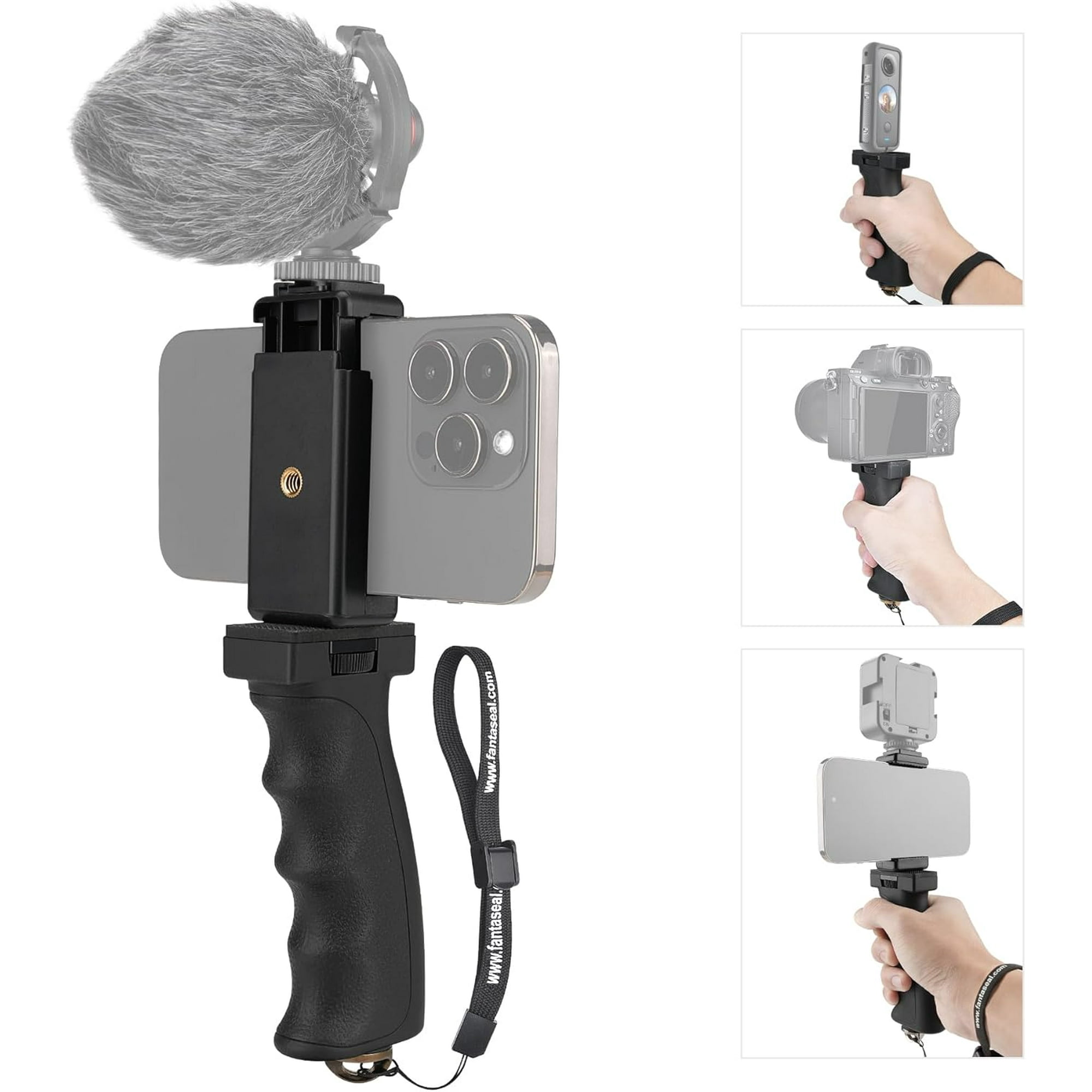 Universal Ergonomic Anti-Fall Mobile Phone Smartphone Handle Stabilizer Mount Rig Portable Selfie Stick Tripod Handheld Vlogging Monopod for 60-85mm Wide iPhone Samsung Android