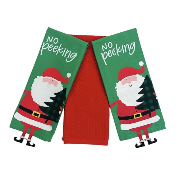 Serafina Home Christmas Kitchen Towels Set: Santa Claus and Tree, Green, 3 Count