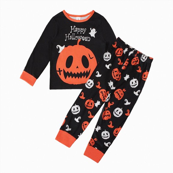 CAUYDY Boys and Girls Halloween Pajamas Sets Pumpkin Graphic Pjs Holiday Sleepwear Children Clothes