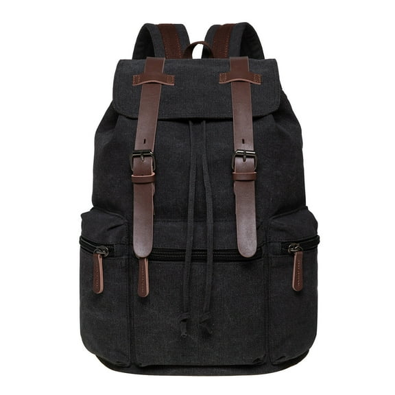 KAUKKO Vintage Canvas Backpack-Large Capacity, Multi-Functional Durable Outdoor Rucksack-BLACK, 21.4L