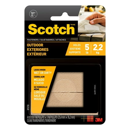 Scotch Outdoor Fasteners, 1 in. x 3 in., Clear, 2 Sets/Pack