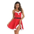 thumbnail image 5 of Women's 3 Piece Mrs. Claus Santa Costume Cosplay Christmas Dress Costume Holiday Velvet A Line Dress with Belt Hat, 5 of 9