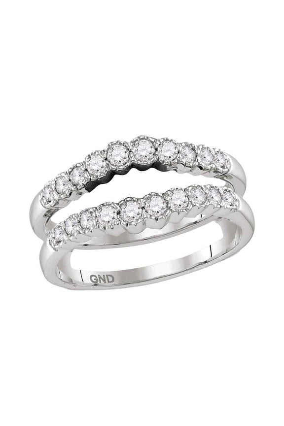 14kt White Gold Womens Round Diamond Ring Guard Wrap Solitaire Enhancer 1/2 Cttw
