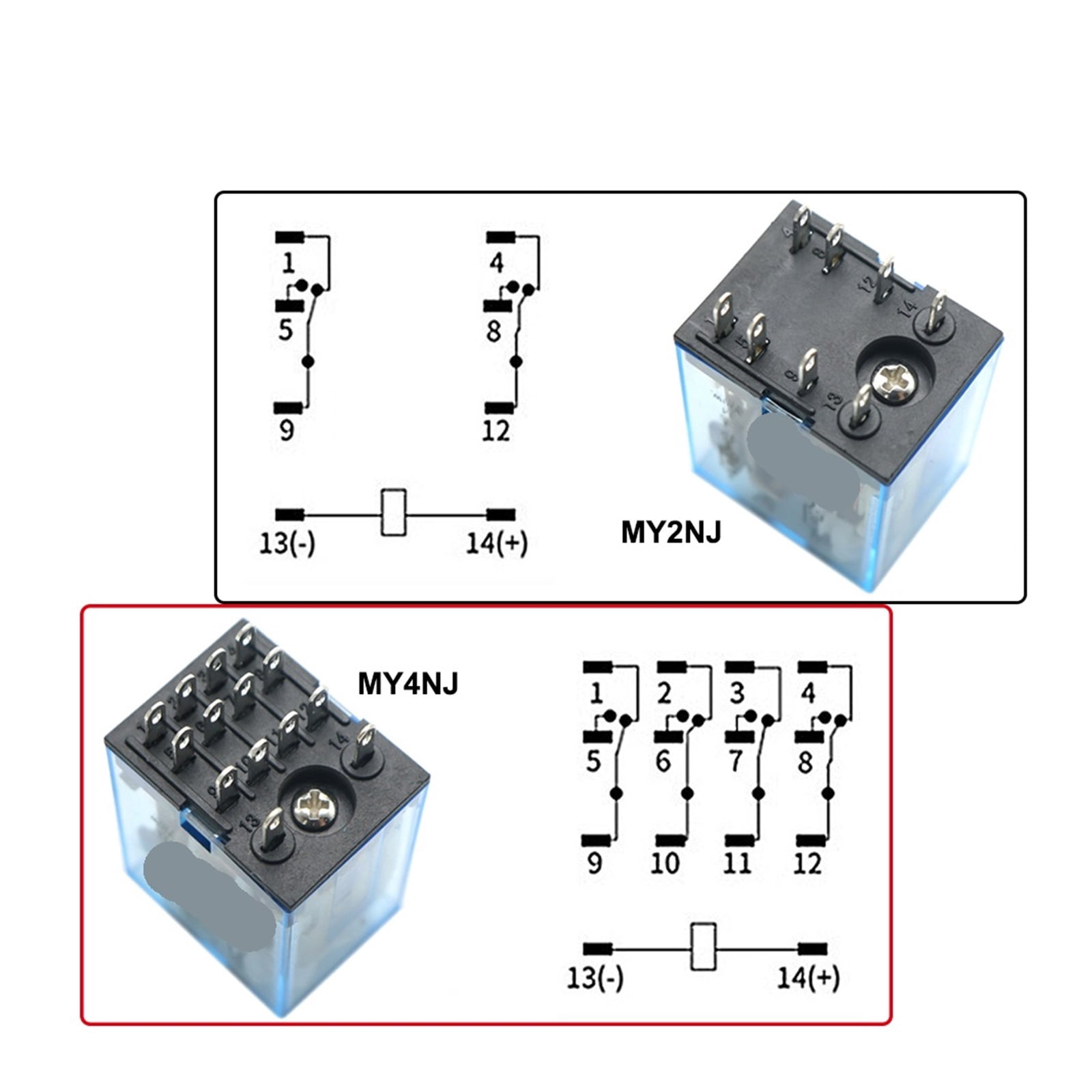 EJYWPSWD 5a My2nj My4nj Din Rail Small Electromagnetic Relay Coil Power Relay Dc12v Dc24v Ac24v Ac110v Ac220v with Socket Base 2no 2nc
