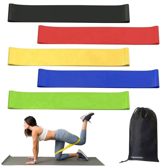 Lifelink 5 Piece Resistance Bands Set for Exercise Pilates Yoga and Physical Therapy Natural Latex with Carry Bag