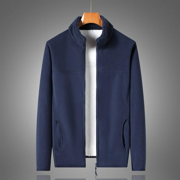 JXMVOJ Men's Full Zip Fleece Jacket Sweatshirt Lined work Long Sleeve Hoodless Casual Outwear coat