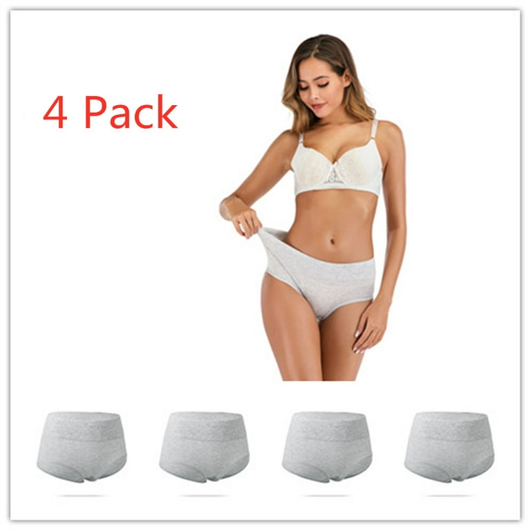 4 Pcs/Set Women's High Waisted Cotton Underwear Breathable Protection Sweat  Wicking Ladies Soft Full Briefs Panties for Home Bedtime and Everyday Use 