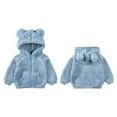 thumbnail image 4 of URMAGIC Toddler Winter Warm Jacket Kids Solid Color Long Sleeve Zipper Outwear Unisex Hoodie Cute Bear Ears Cardigan Coat, 4 of 7