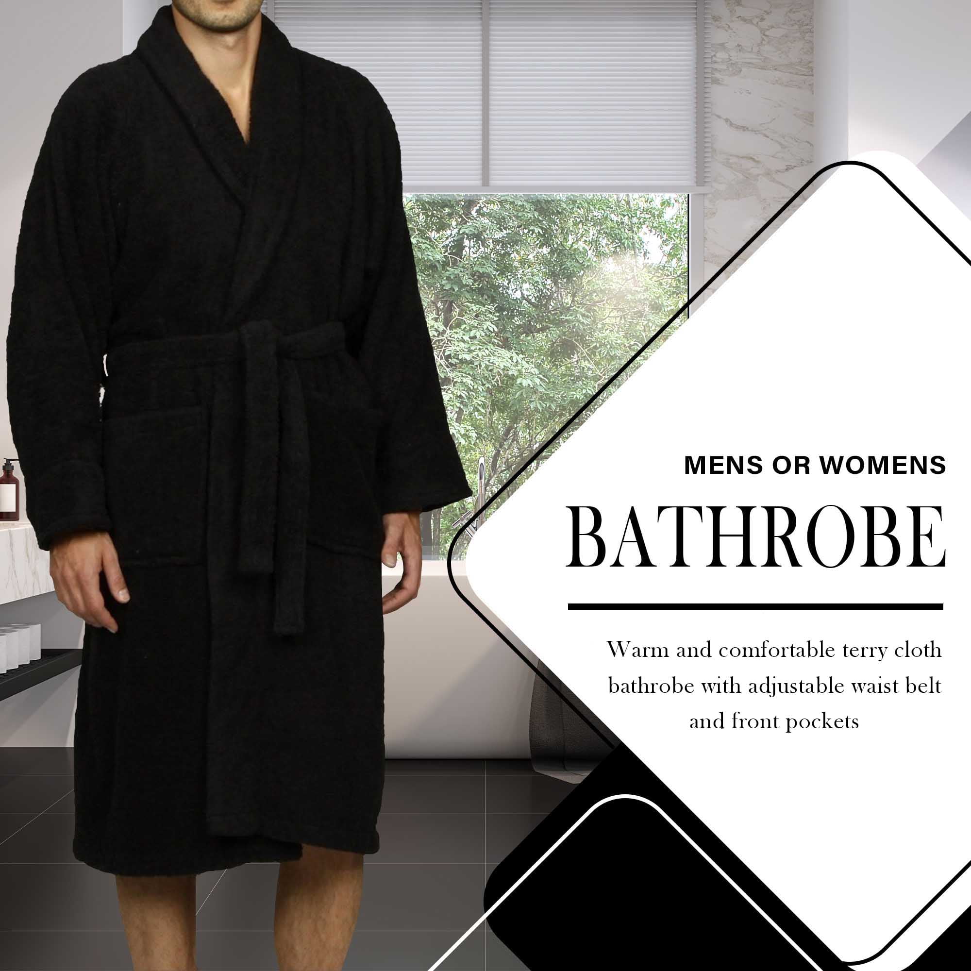 Superior Terry Cotton Adult Unisex Soft Lightweight Bathrobe, Extra Large, Black