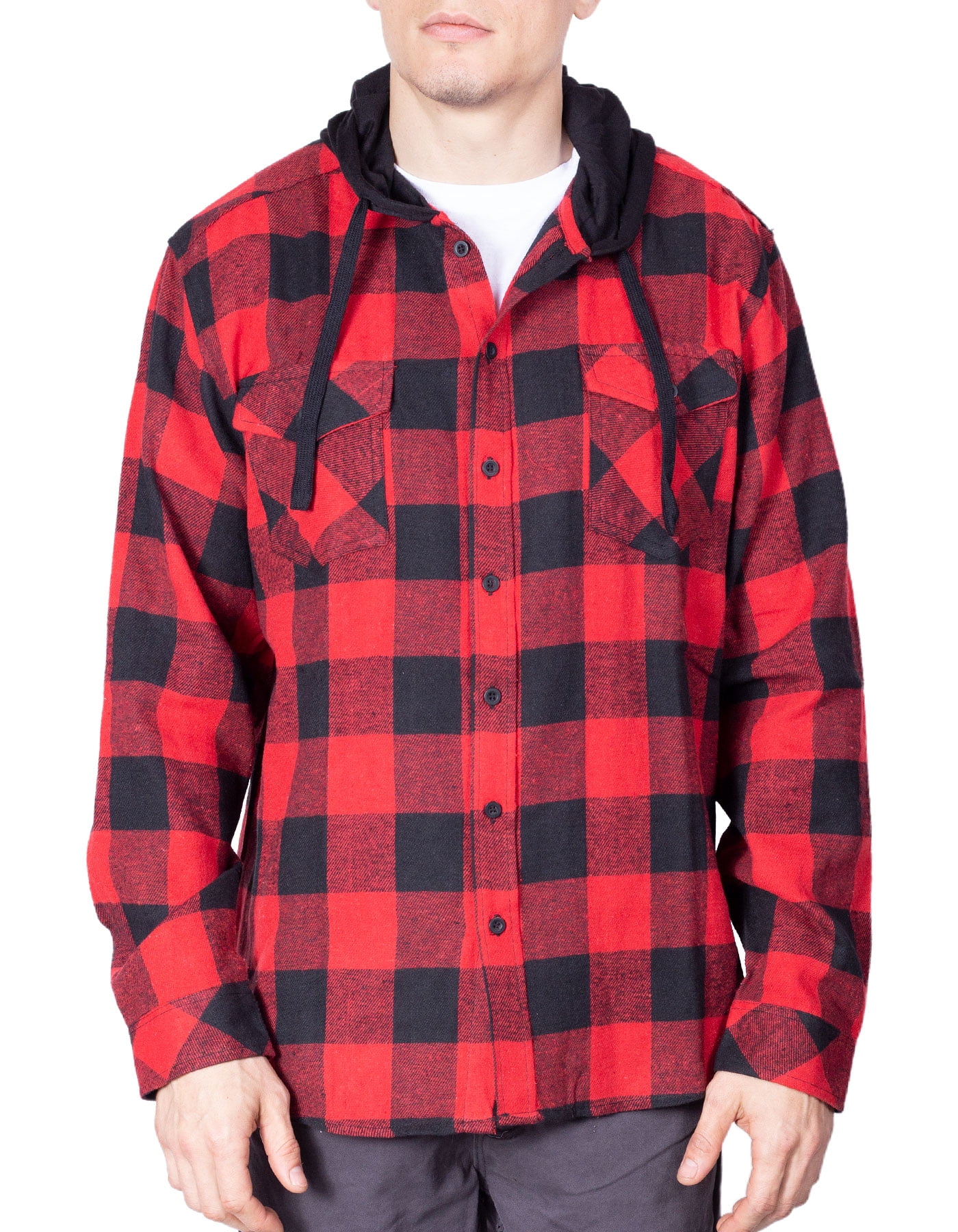 Mens Flannel Hoodie Shirt Long Sleeve ...