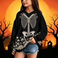 thumbnail image 4 of Grblisyd Halloween Hoodies For Teen Girls Long Sleeve Skeleton Floral Print Cute Hoodie Lightweight Y2k Fall Oversized Hooded Sweatshirt, 4 of 5