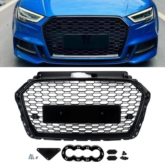 RS3 Style Mesh Grill Front Bumper Grille Honeycomb For Audi A3 S3 2017-2020