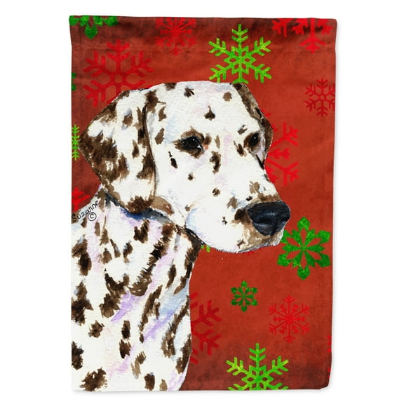 Carolines Treasures SS4676-FLAG-PARENT Dalmatian Red and Green Snowflakes Holiday Christmas Flag  multicolor