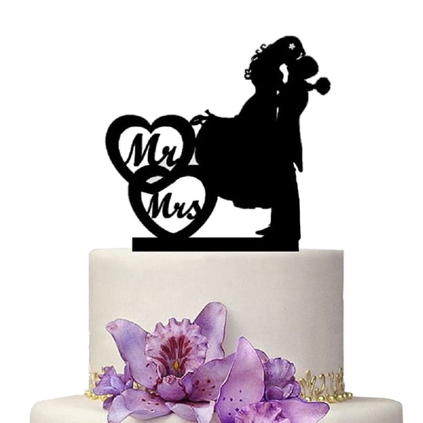 Yami Cocu Sr. Y Sra. Adorno Para Pastel De Boda, Adorno Acrílico Negro Para Pastel De Compromiso Y Boda Con La Novia Y El Novio