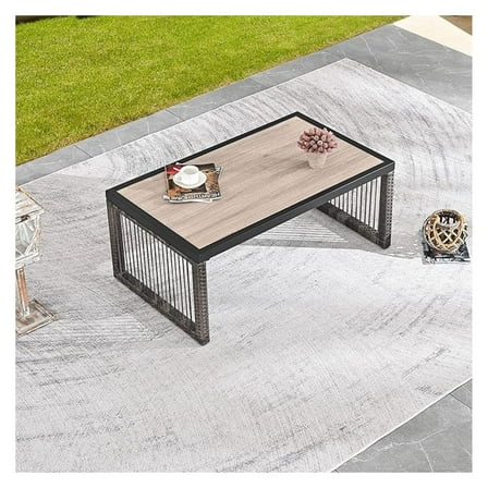 Outdoor Coffee Table Rectangle Dining Furniture for Balcony, Porch, Deck, Black/Brown